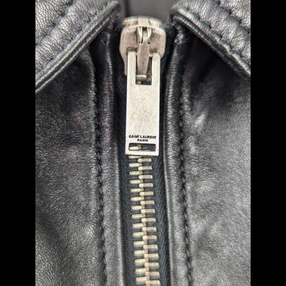 [SOLD] SAINT LAURENT PARIS Sz IT 52 US 42 L Black Leather Bomber Jacket SS2020 - Picture 7 of 14